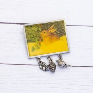 Vintage Rabbit Portrait Elven Charms Silver Tone Brooch - S32